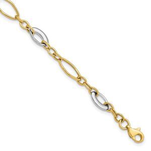 14k Two Tone Gold 6mm Polished Oval Link Chain Bracelet, 7.25 Inch